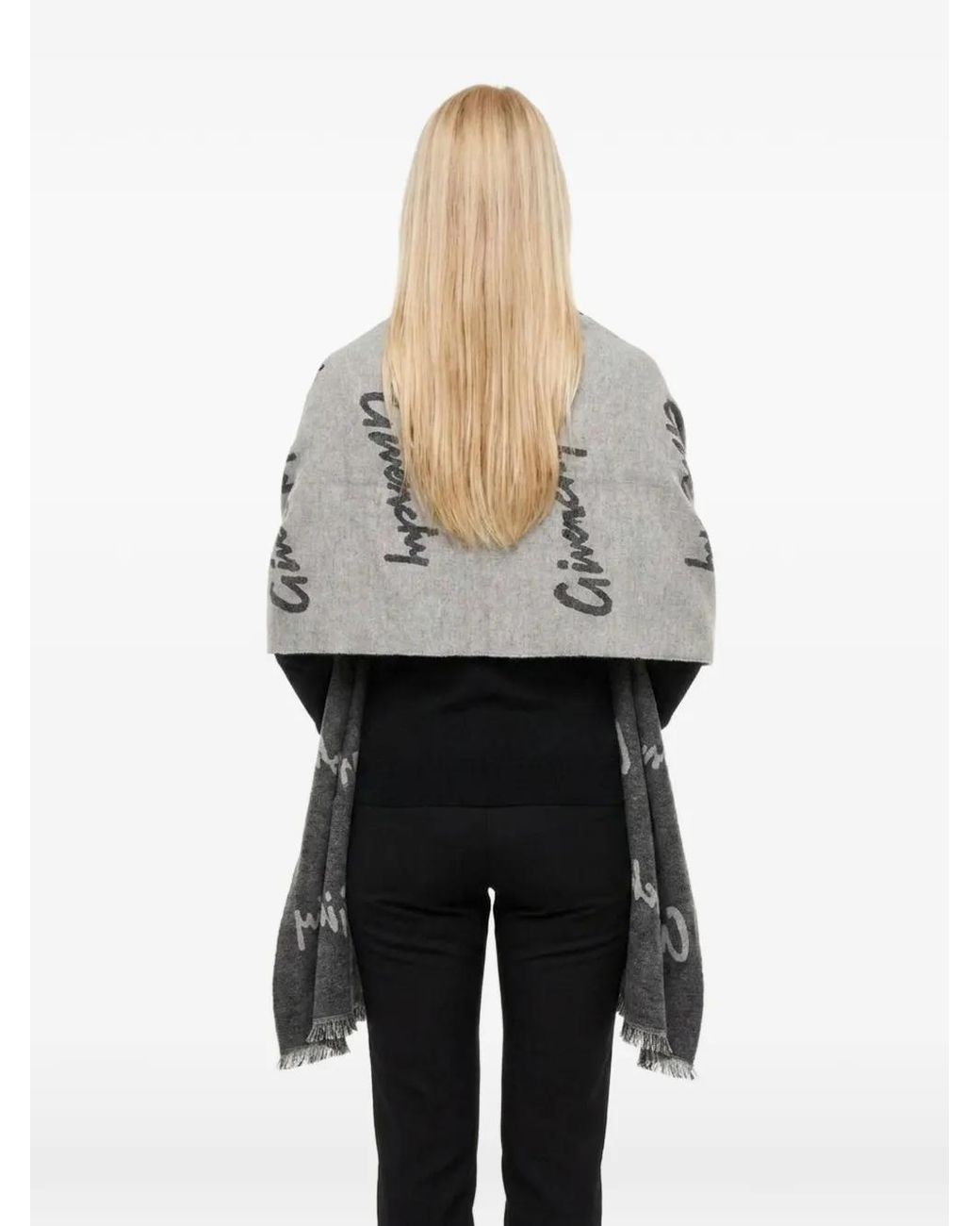 Givenchy White Logo-Pattern Fringed Scarf