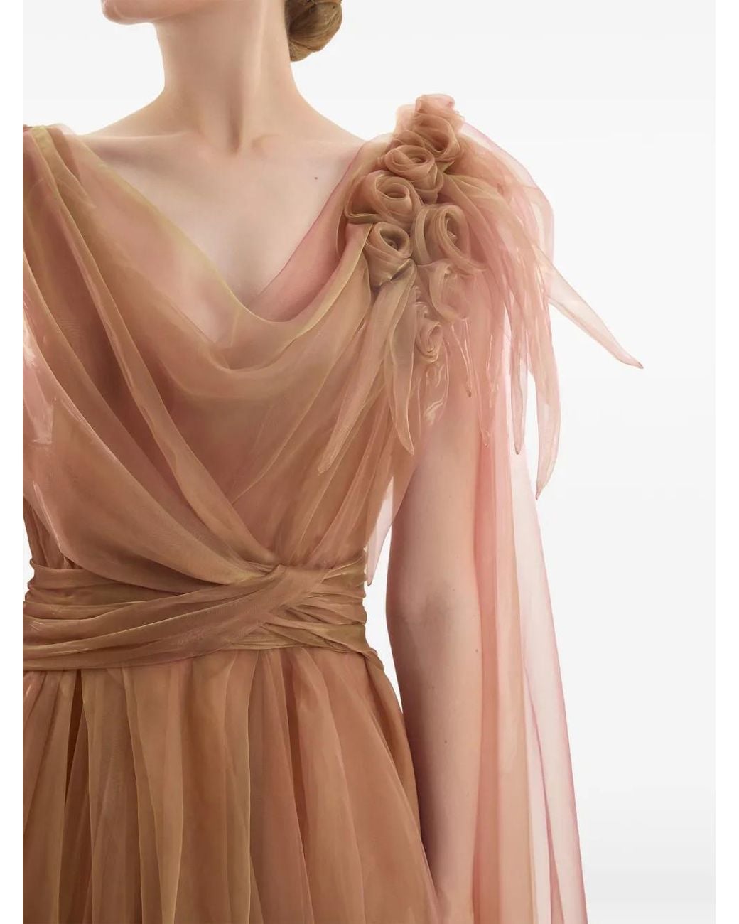 Gemy Maalouf Brown Floral-Embellished Draped Gown