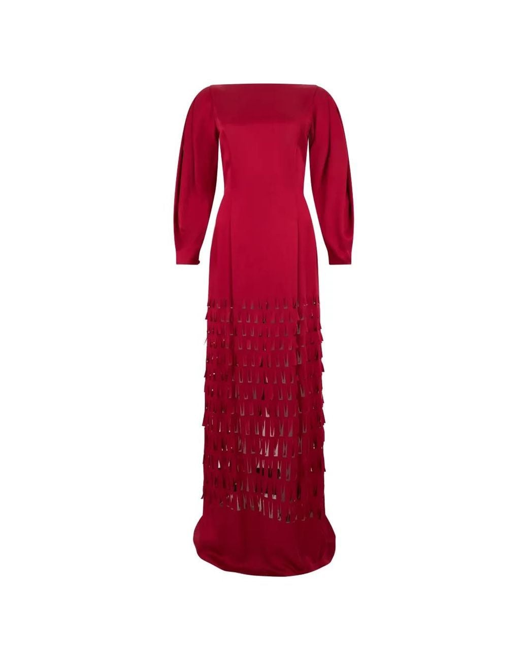 Alberta Ferretti Laser-Cut Long-Sleeved Flared Maxi Dress