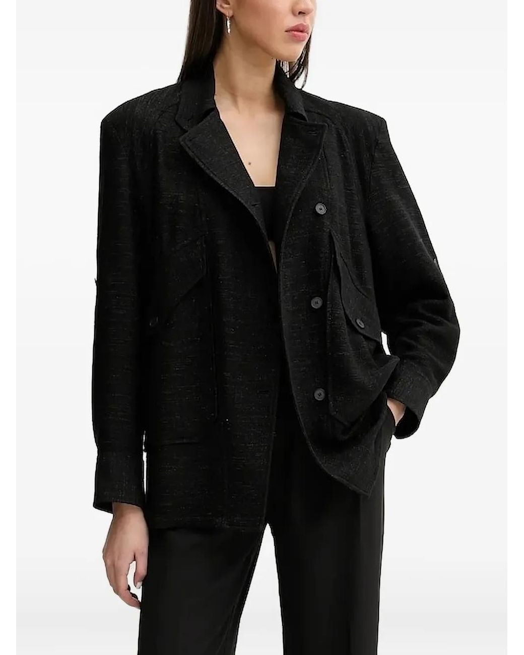 IRO Black Double-Breasted Lurex Overshirt