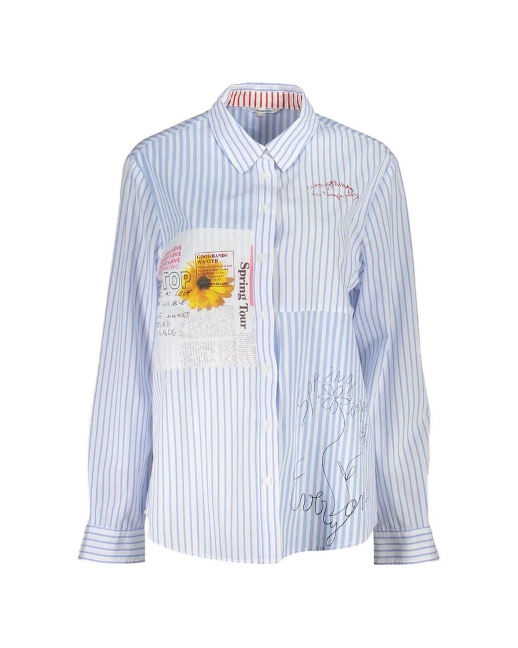 Desigual Blue Patchwork Striped Shirt