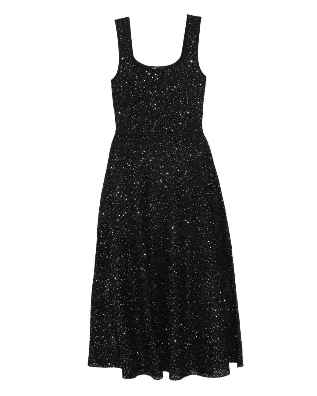 Maje Black Rhinestone Knit Maxi Dress