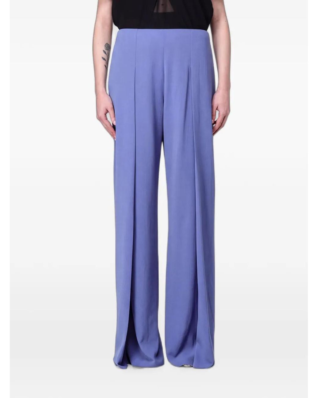 Emporio Armani Blue Crêpe-Texture Palazzo Pants