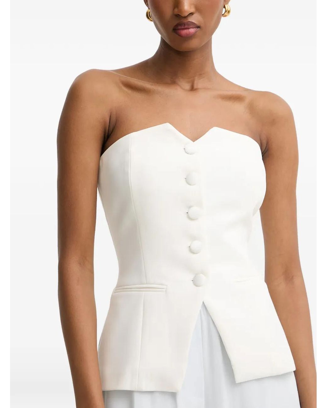Morgan White Strapless Button-Up Top