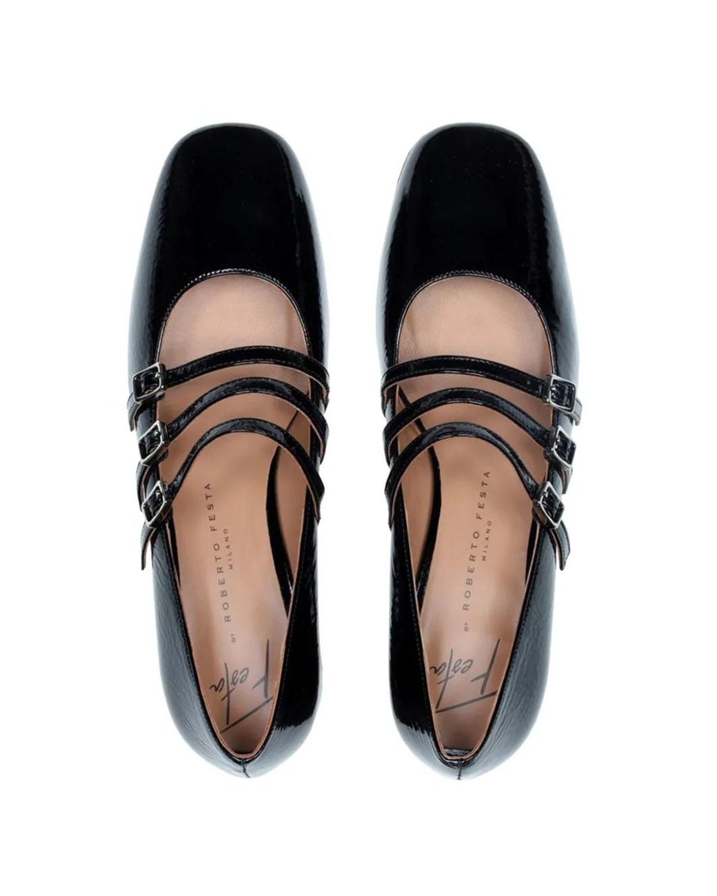Roberto Festa White Triple-Strap Patent Leather Pumps
