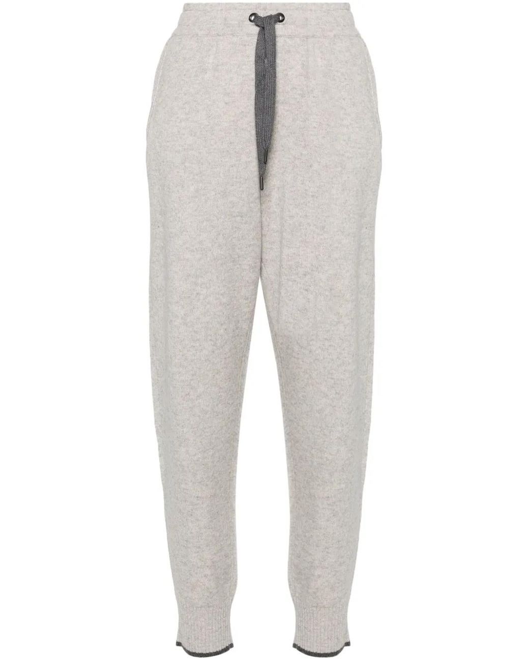 Brunello Cucinelli Gray Mid-Rise Cashmere Track Trousers