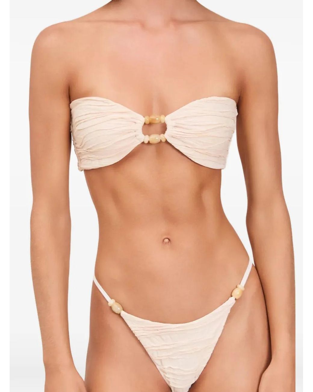 Devon Windsor Natural Anto Beaded Ruched Bikini Top