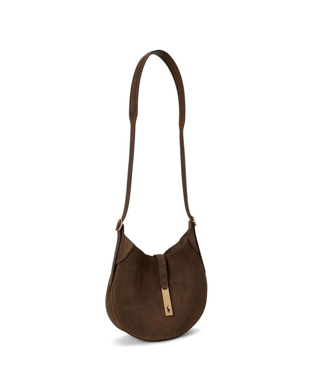 Polo Ralph Lauren Brown Small Polo Id Suede Shoulder Bag