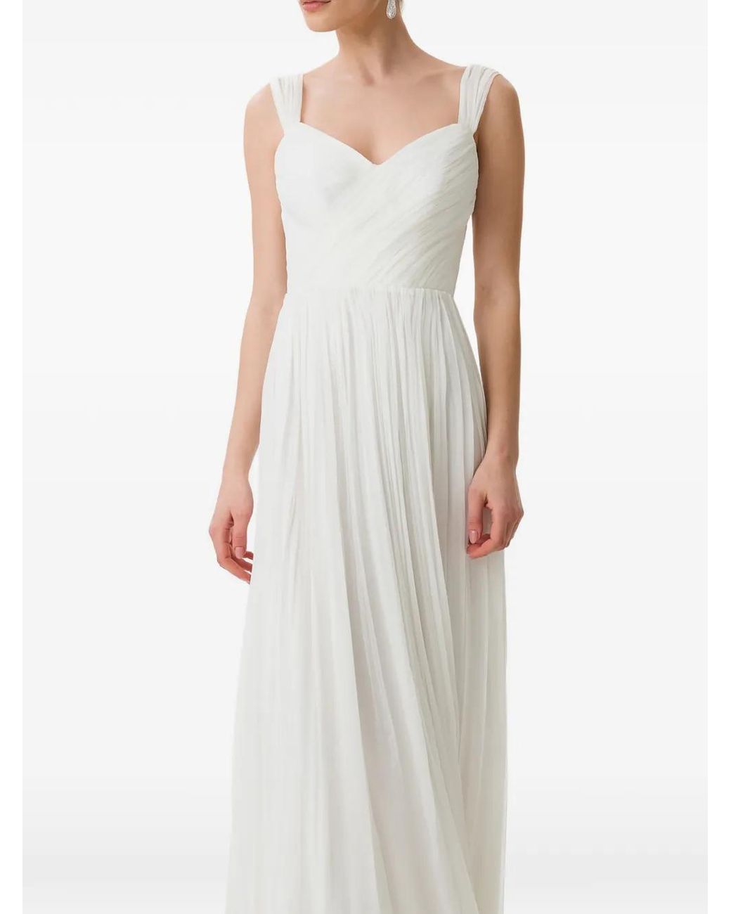 Framboise White Delano Pleated Lace-Up Maxi Dress