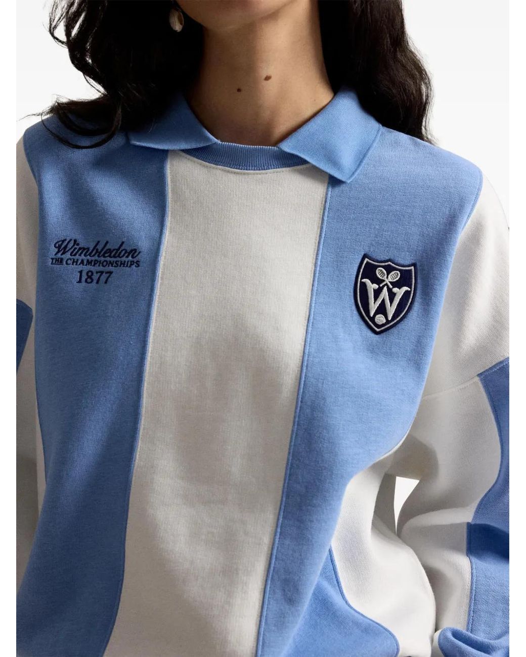 Polo Ralph Lauren Blue Wimbledon Striped Panelled Polo Top