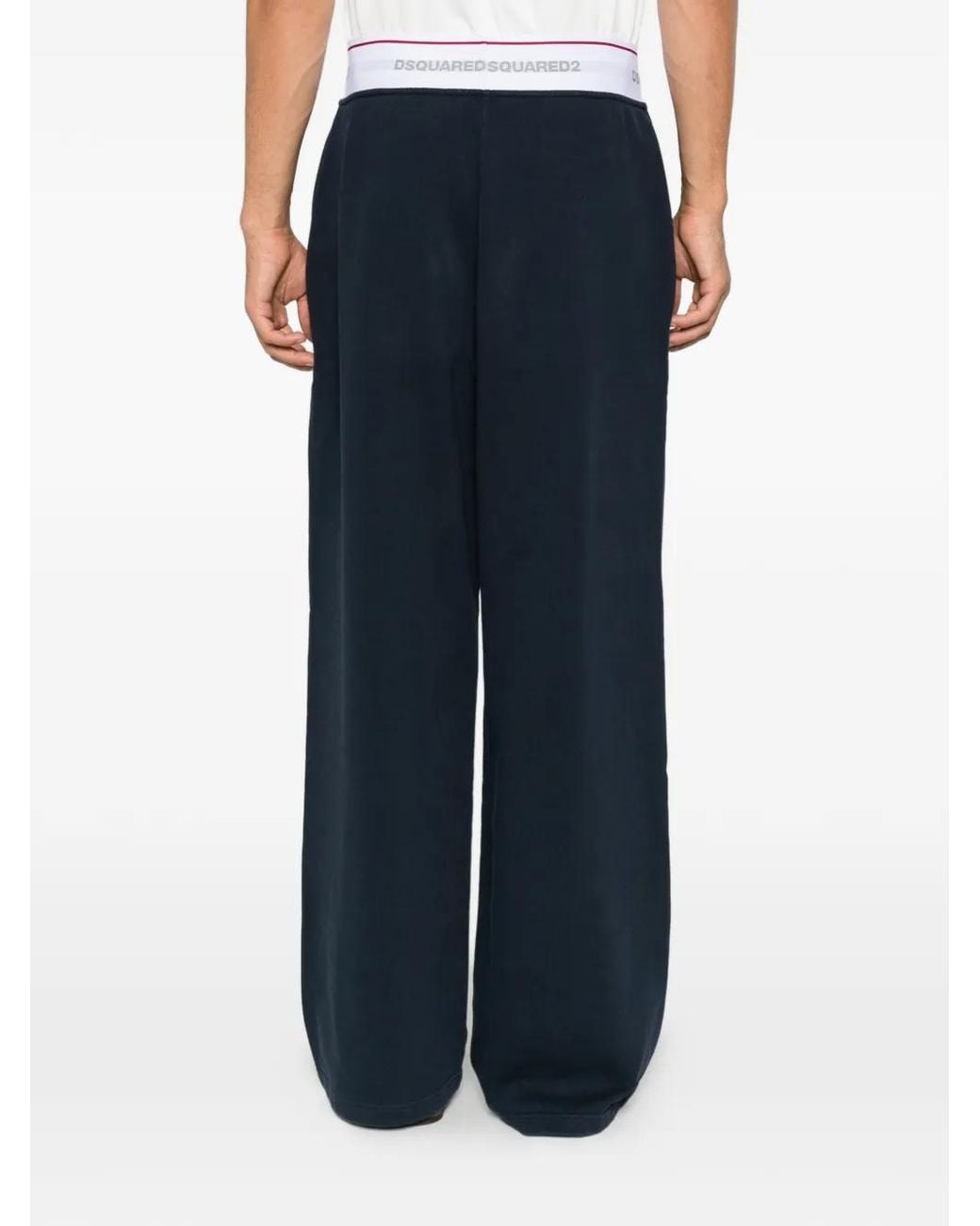 DSquared² Blue Logo-Waistband Wide-Leg Trousers for men