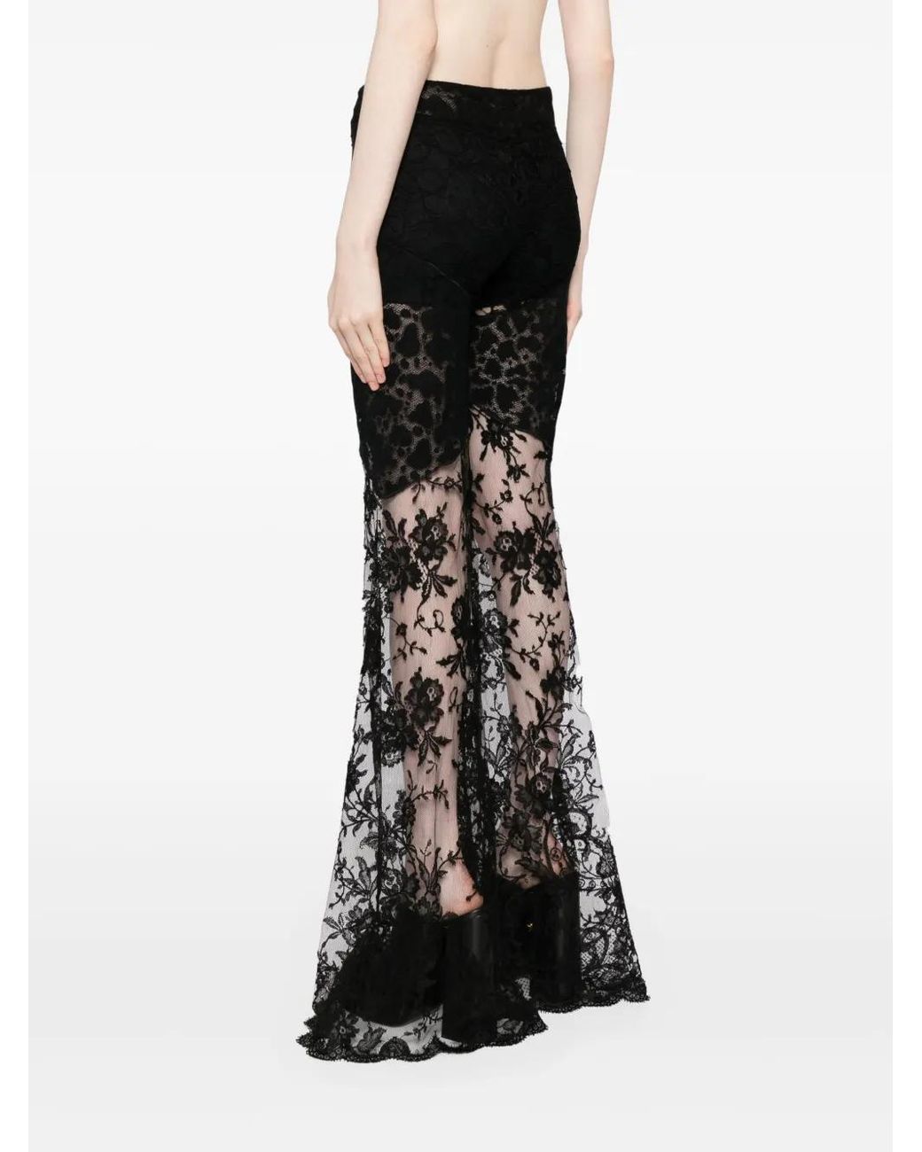 Roberto Cavalli Black Flared Chantilly-Lace Trousers