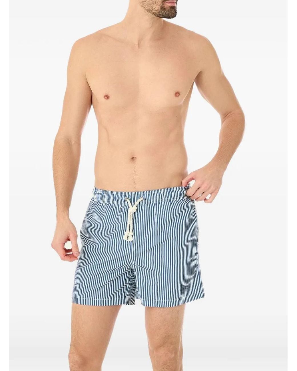 GASSA D'AMANTE Blue Striped Drawstring Swim Shorts for men