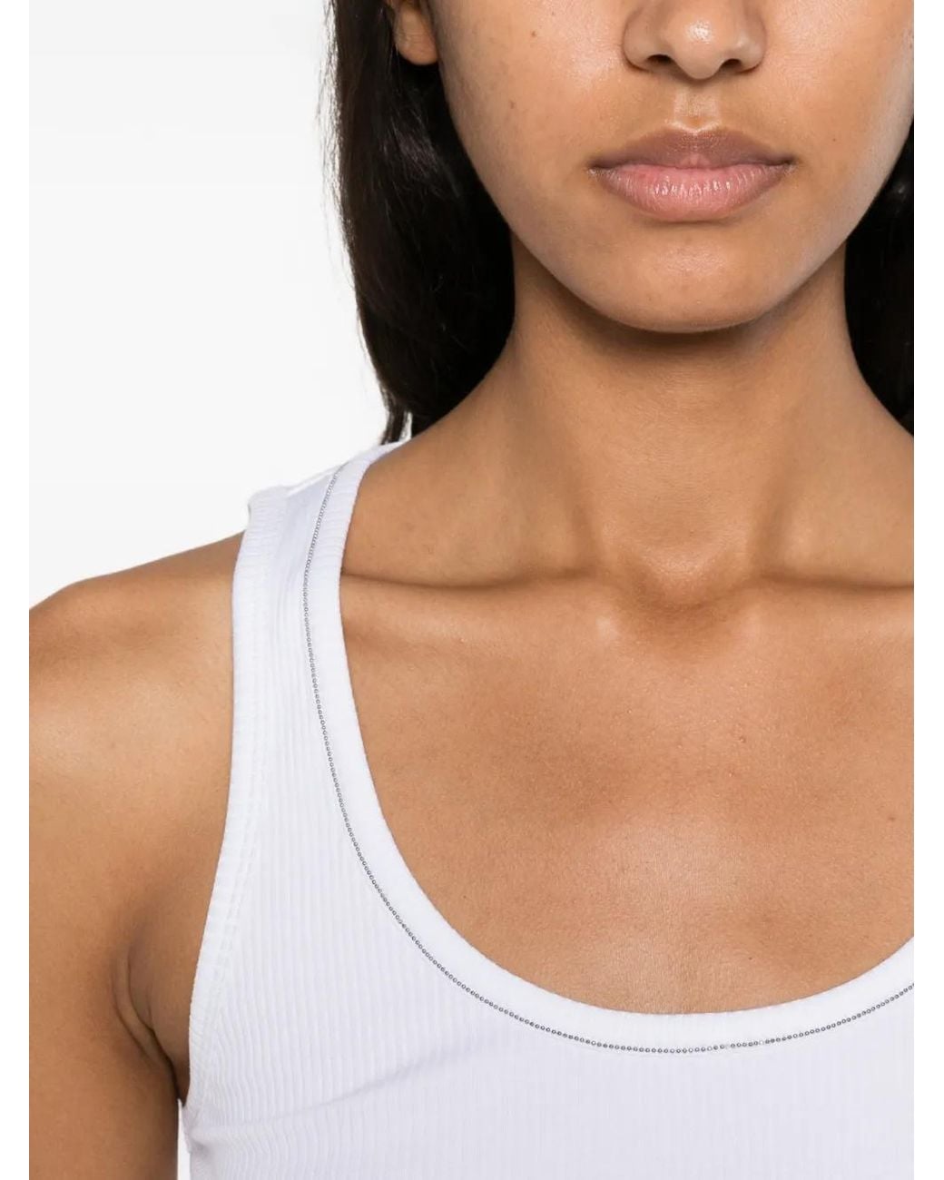 Brunello Cucinelli White Monili-Trim Tank Top