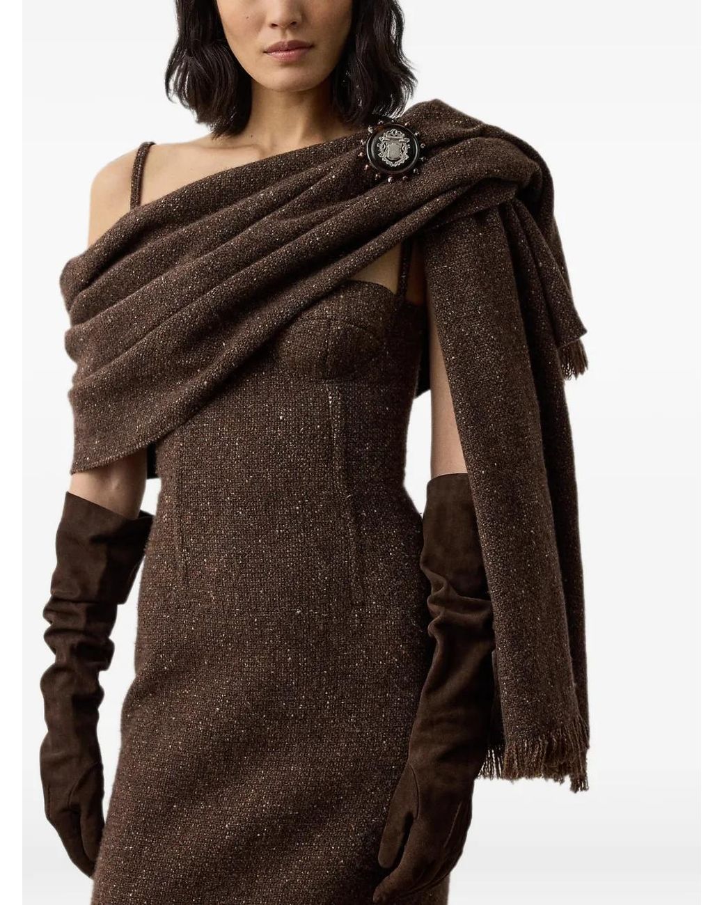 Ralph Lauren Brown Flecked Fringed Scarf