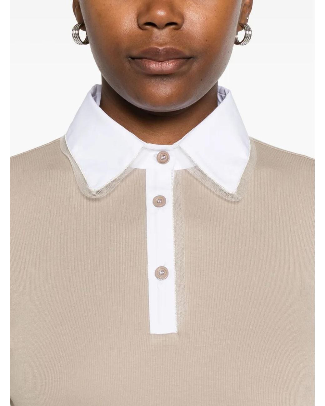 Fabiana Filippi Natural Long-Sleeve Polo Shirt