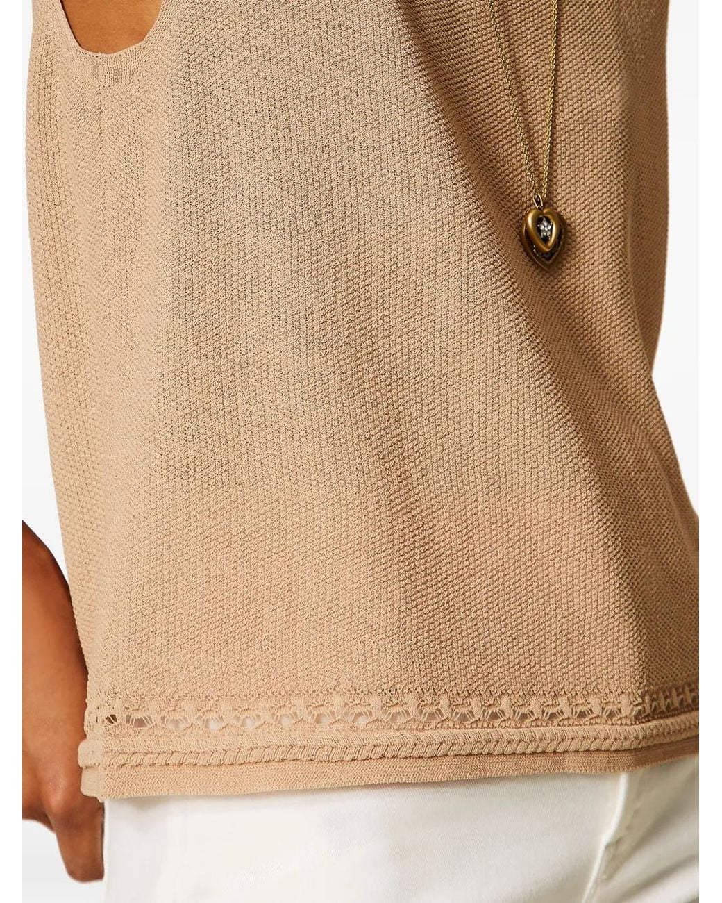 Twinset Natural Knit Top With Fringes