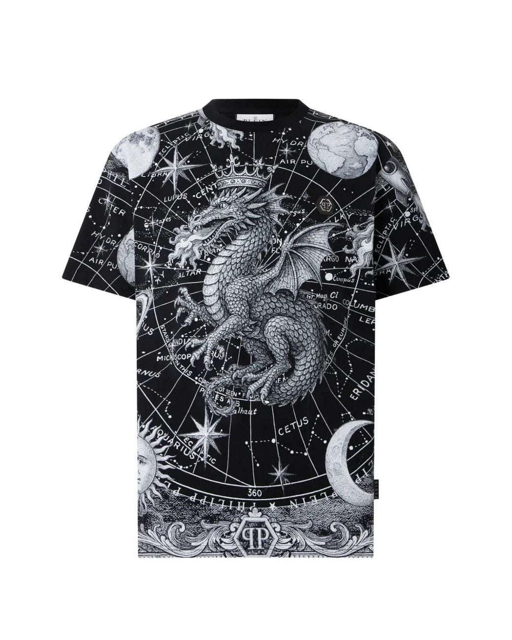 Philipp Plein Black Round Neck T-Shirt All-Over Zodiac for men