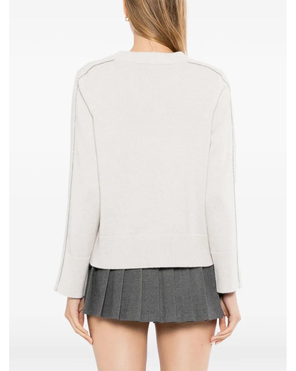 N.Peal Cashmere White Pull À Col Rond Et Bord Métallisé