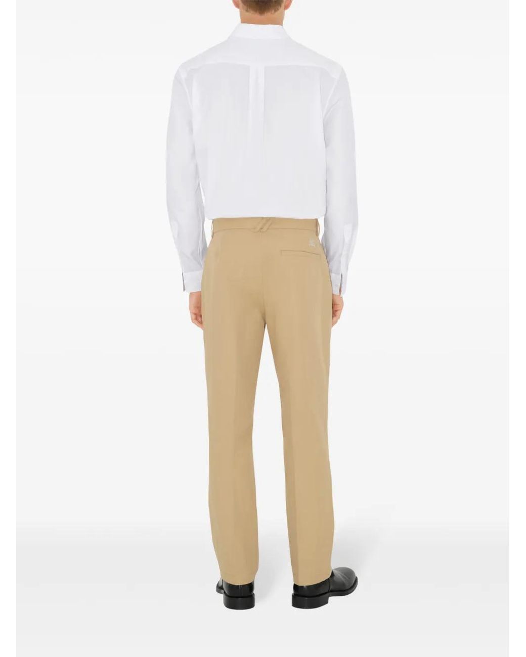 Burberry Natural Logo-Embroidered Cotton Chino Trousers for men