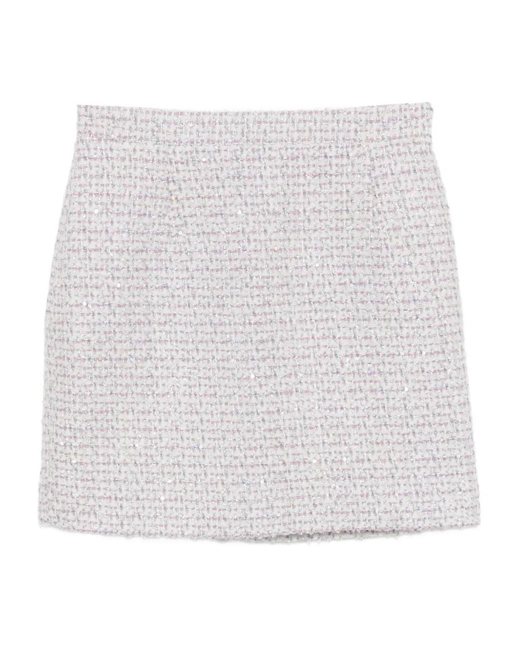 Alessandra Rich White Sequin-Embellished Tweed Skirt