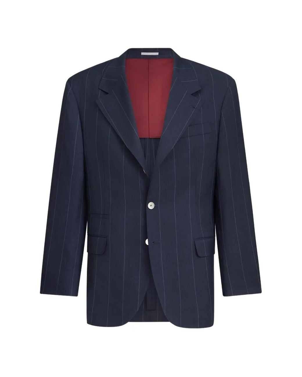 Brunello Cucinelli Blue Virgin Wool Chalk Stripe Tailor Blazer for men