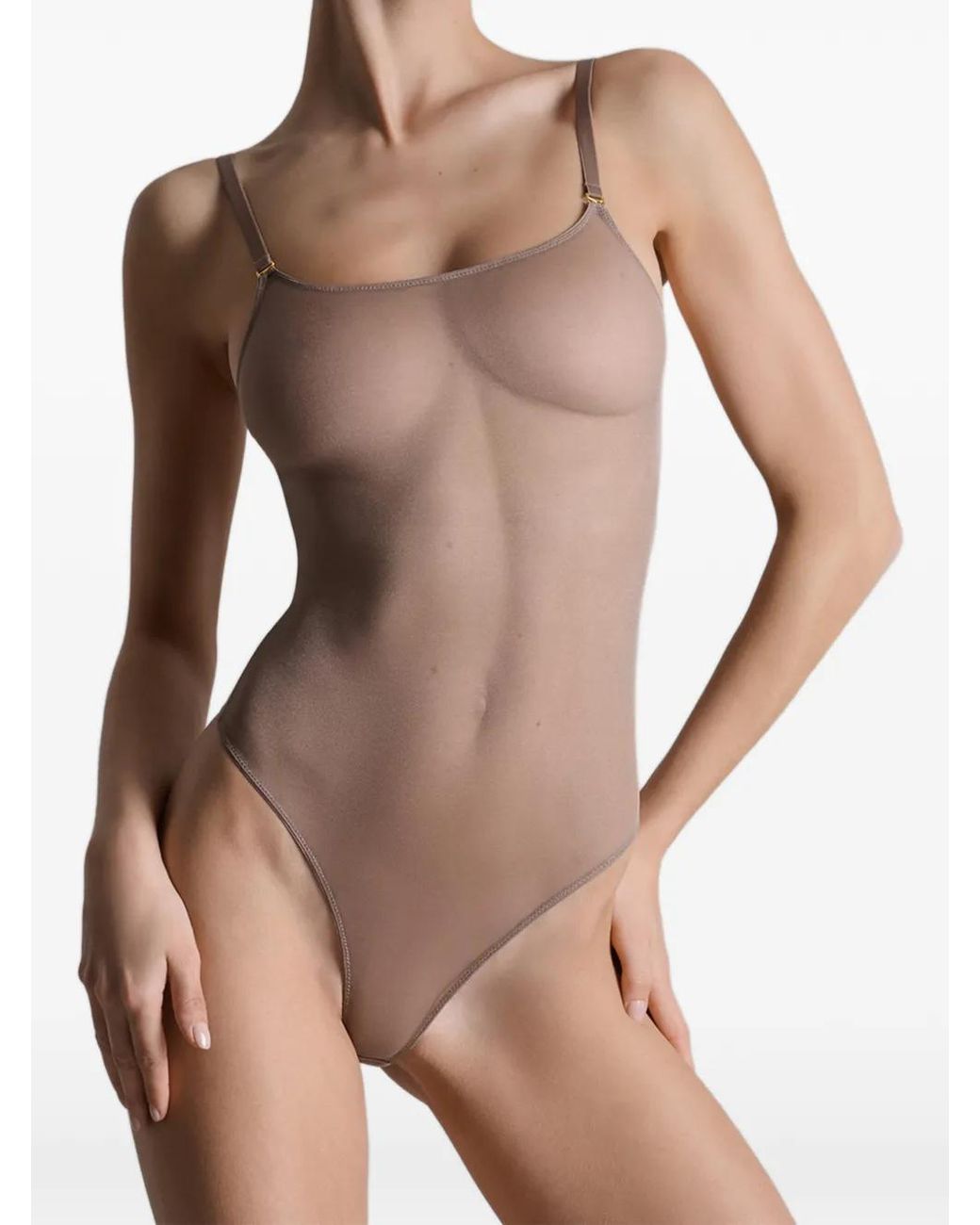 Maison Close White Corps À Corps Contrast-Strap Mesh Bodysuit