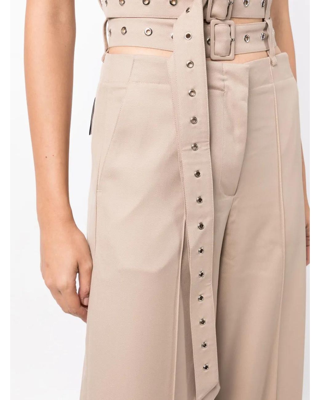 ROKH Natural Belted Wide-Leg Trousers