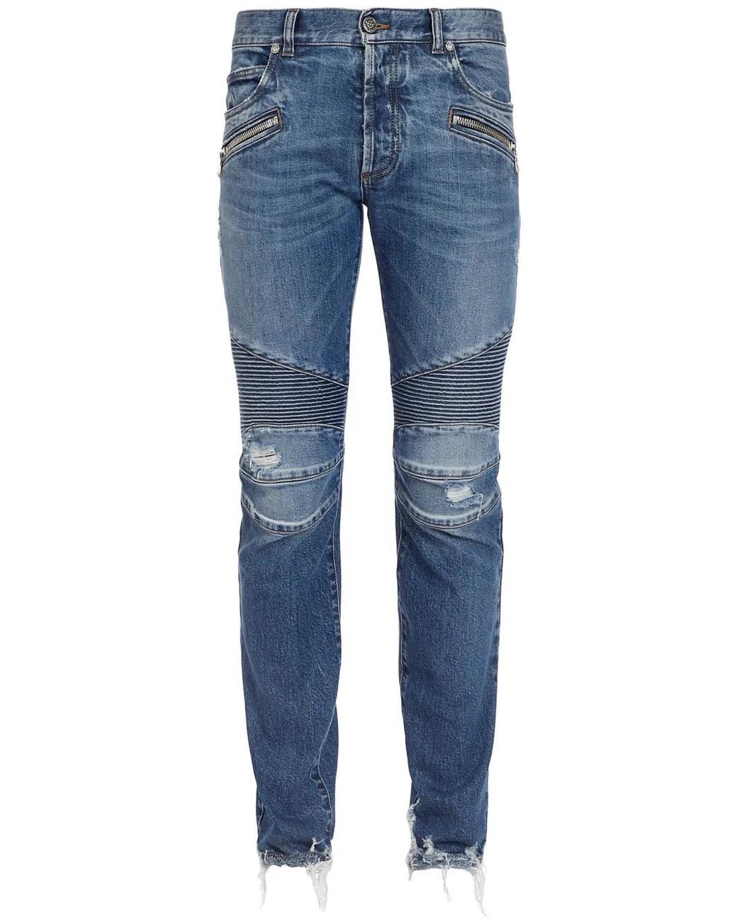 Balmain Blue Ripped Tapered Jeans for men