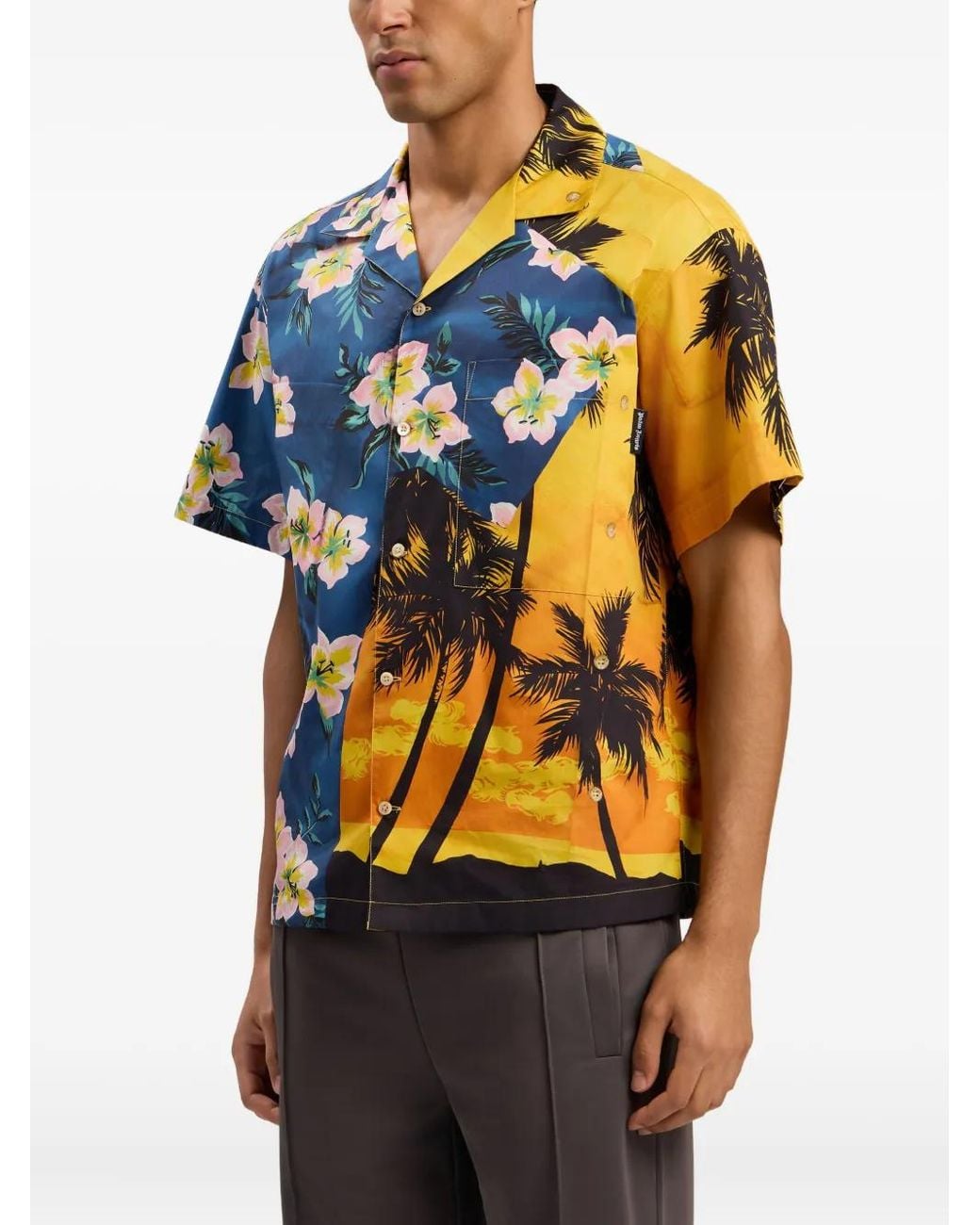 Palm Angels Blue Floral Sunset Short-Sleeve Shirt for men