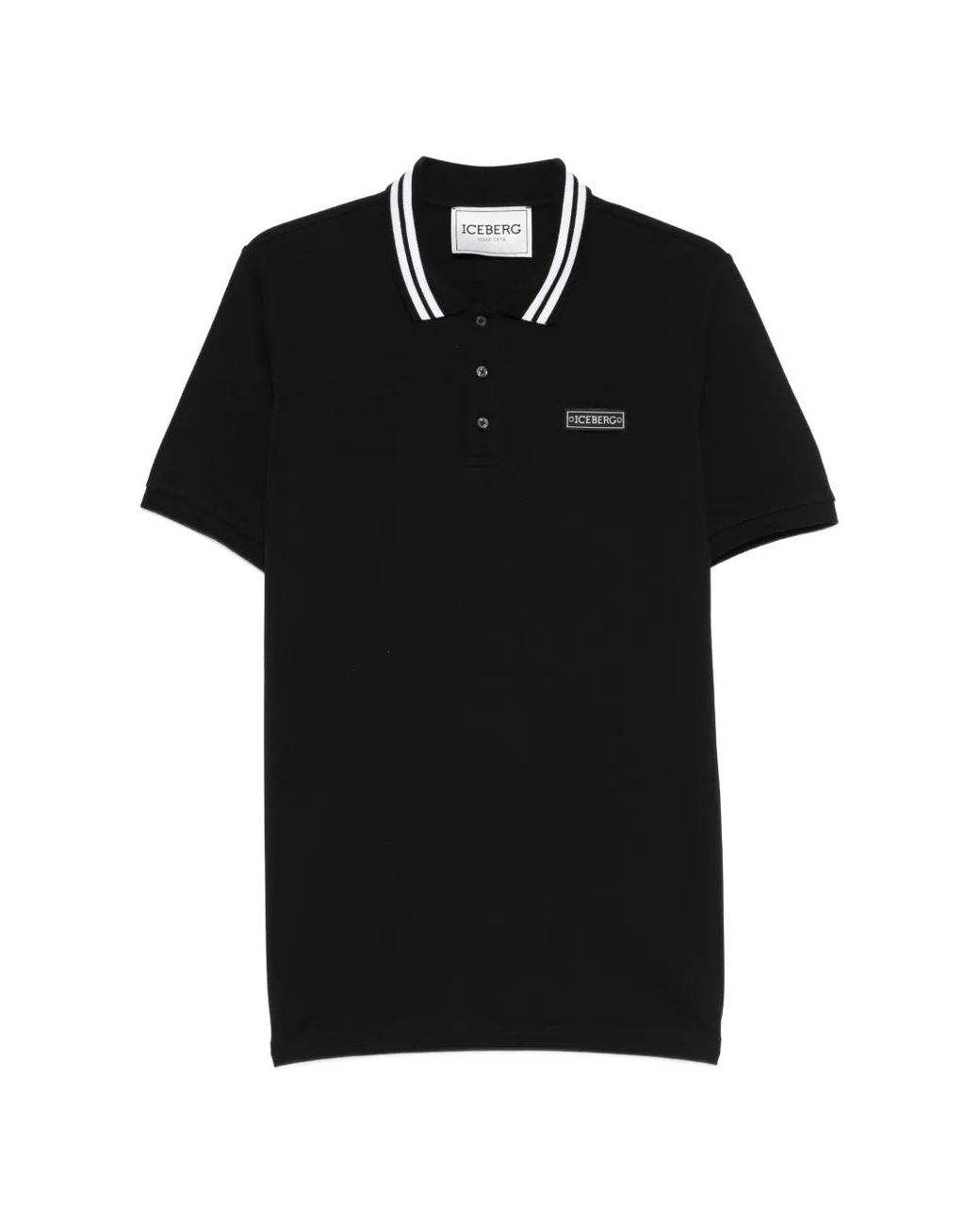 Iceberg Black Striped-Collar Polo Shirt for men