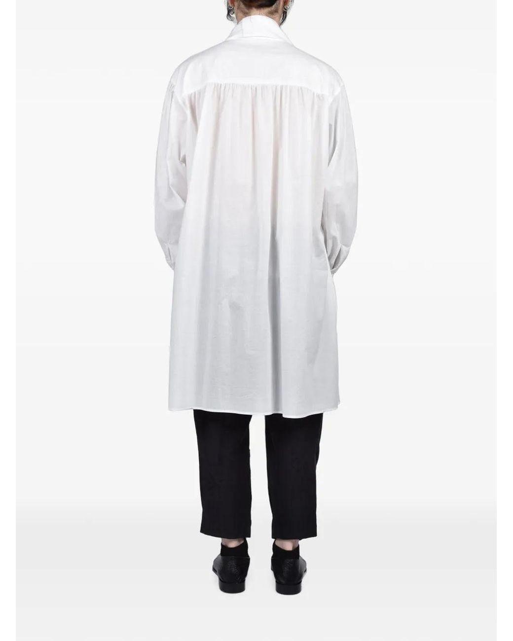 Yohji Yamamoto White Fringe-Detail Gathered Shirt for men