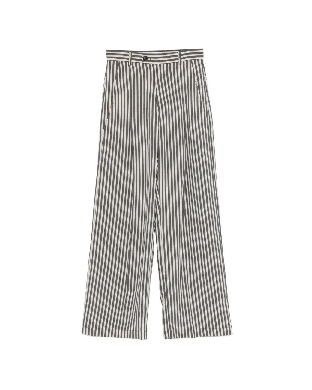 Tela Gray Striped Button-Fastening Trousers