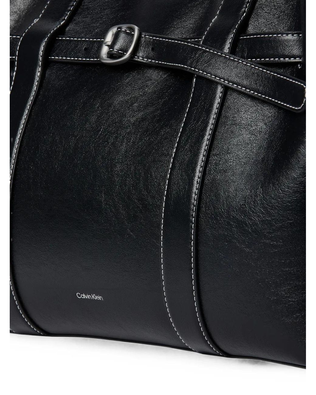 Calvin Klein Black Contrast-Stitch Buckle-Detail Shoulder Bag