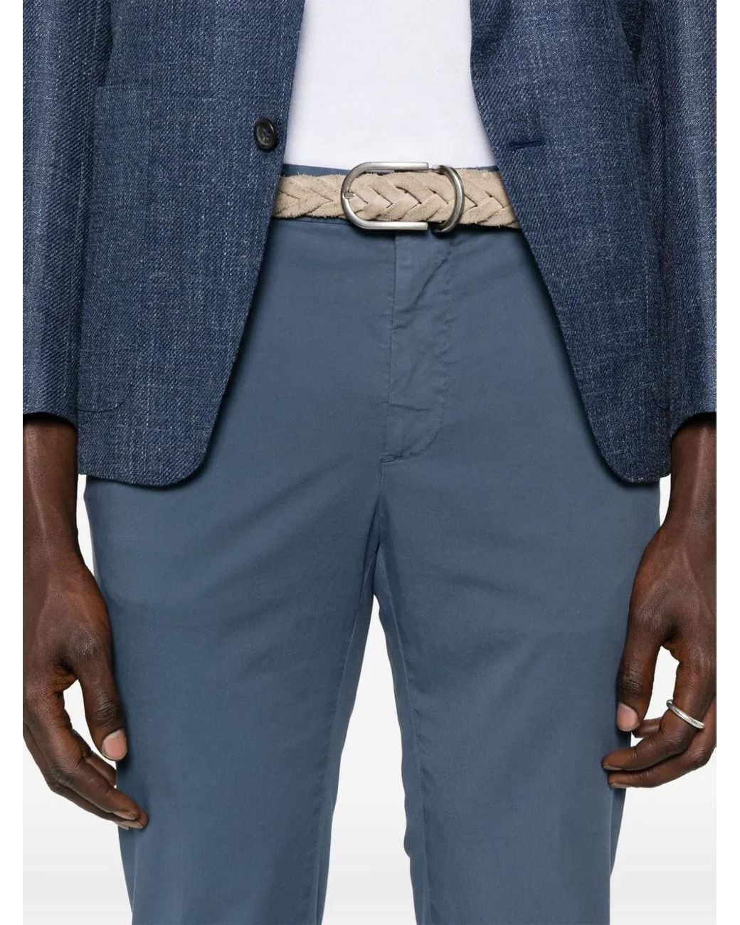 Incotex Blue Stretch-Cotton Trousers for men