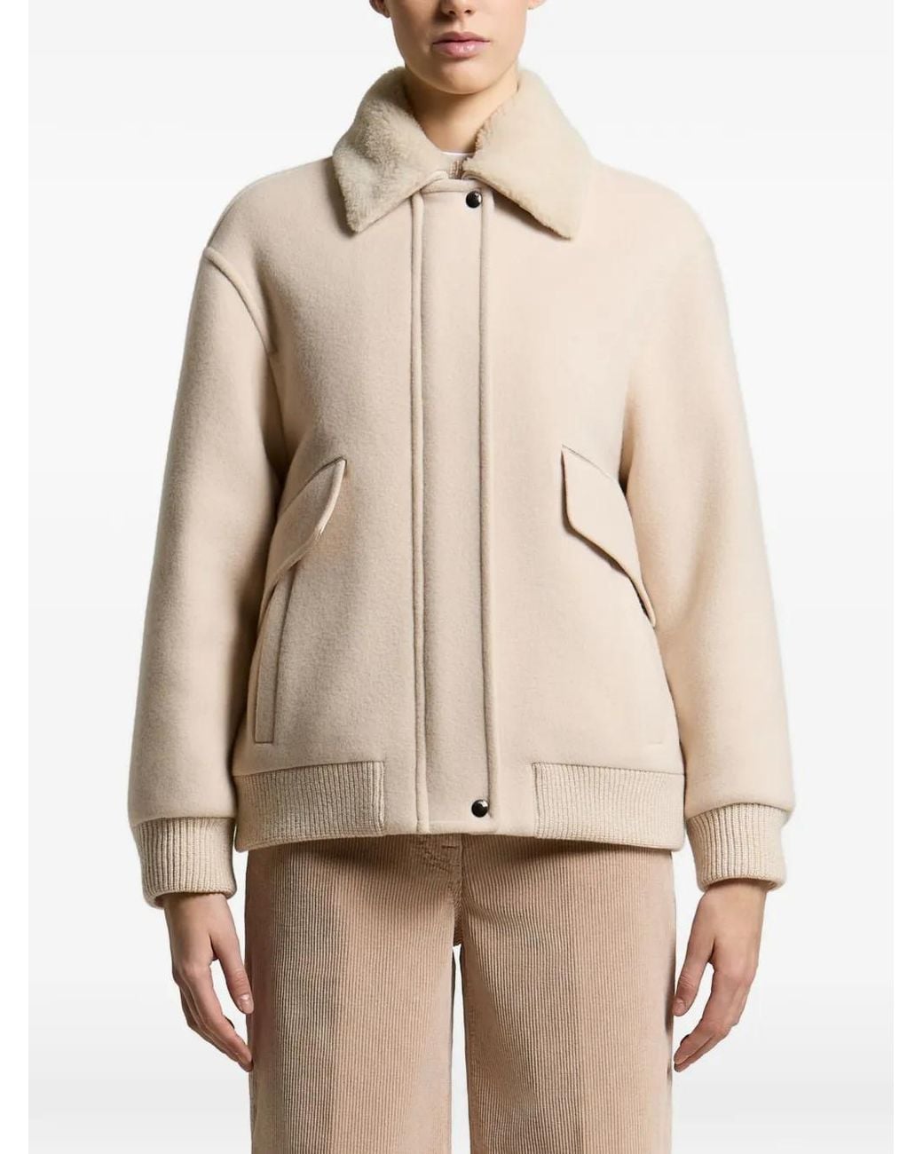 Peserico Natural Shearling-Collar Bomber Jacket