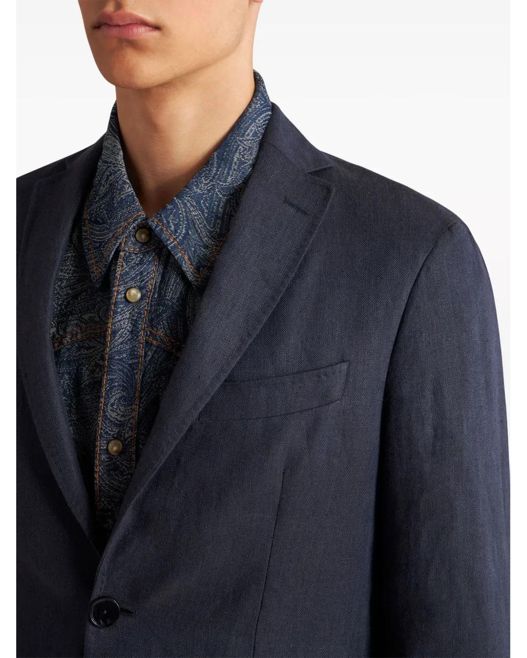 Etro Blue Single Breasted Wool Blazer For for men