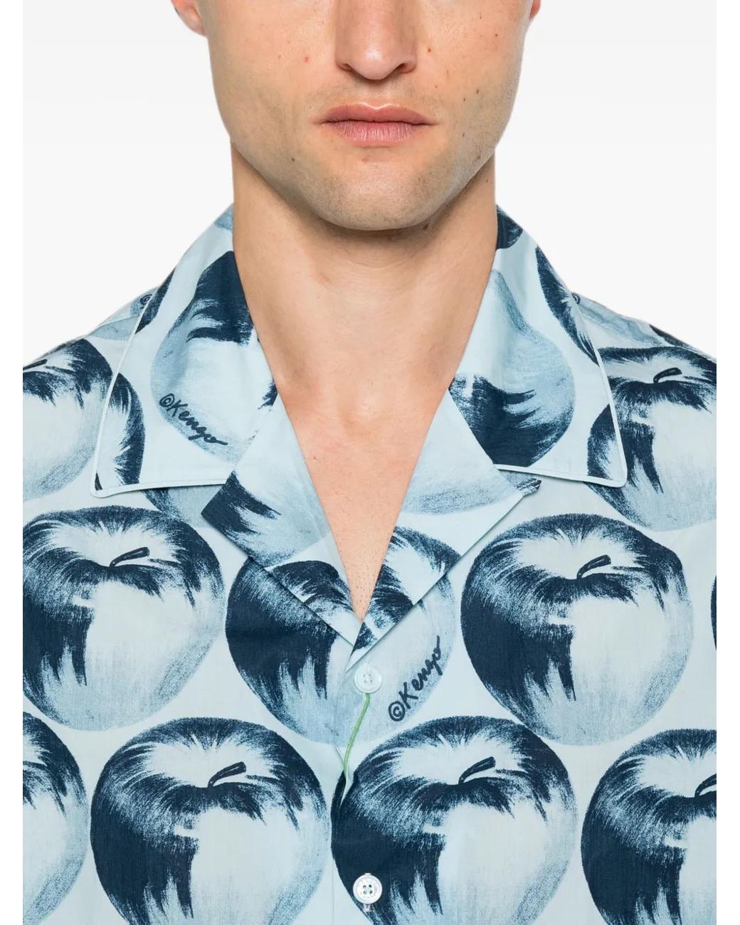 KENZO Blue Apple-Print Short-Sleeve Shirt for men