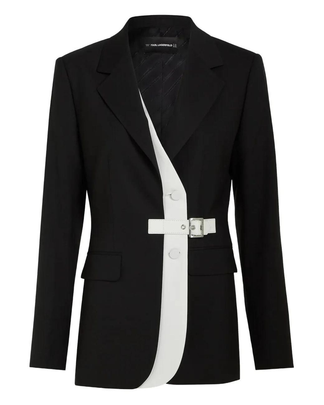 Karl Lagerfeld Black Belted Contrast Lapel Blazer
