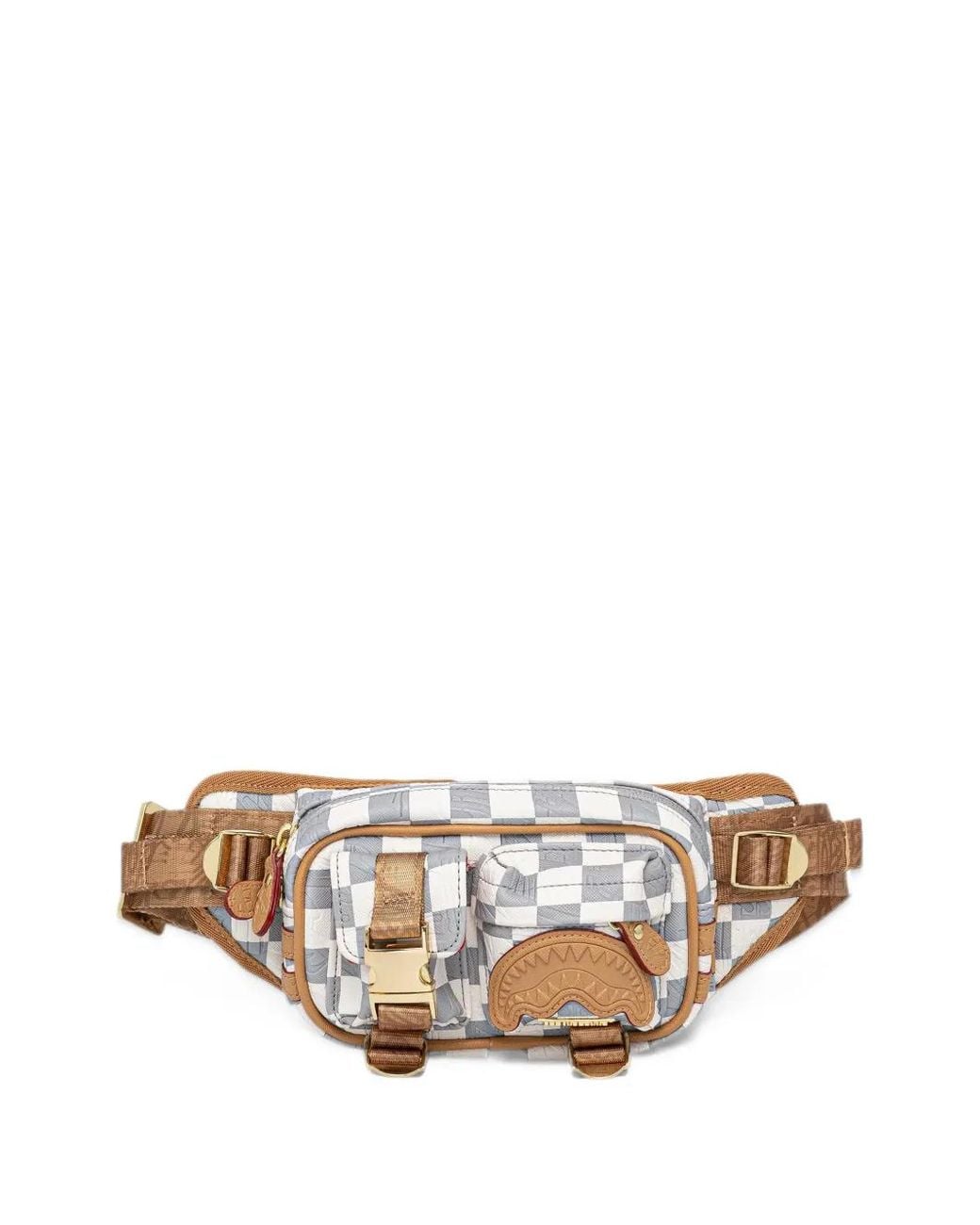 Sprayground White Shark Mouth Check Belt Bag