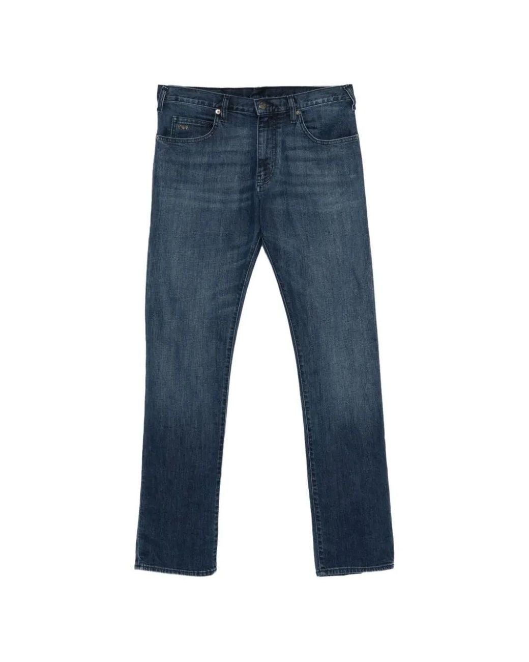 Emporio Armani Blue Faded-Effect Straight-Leg Jeans for men