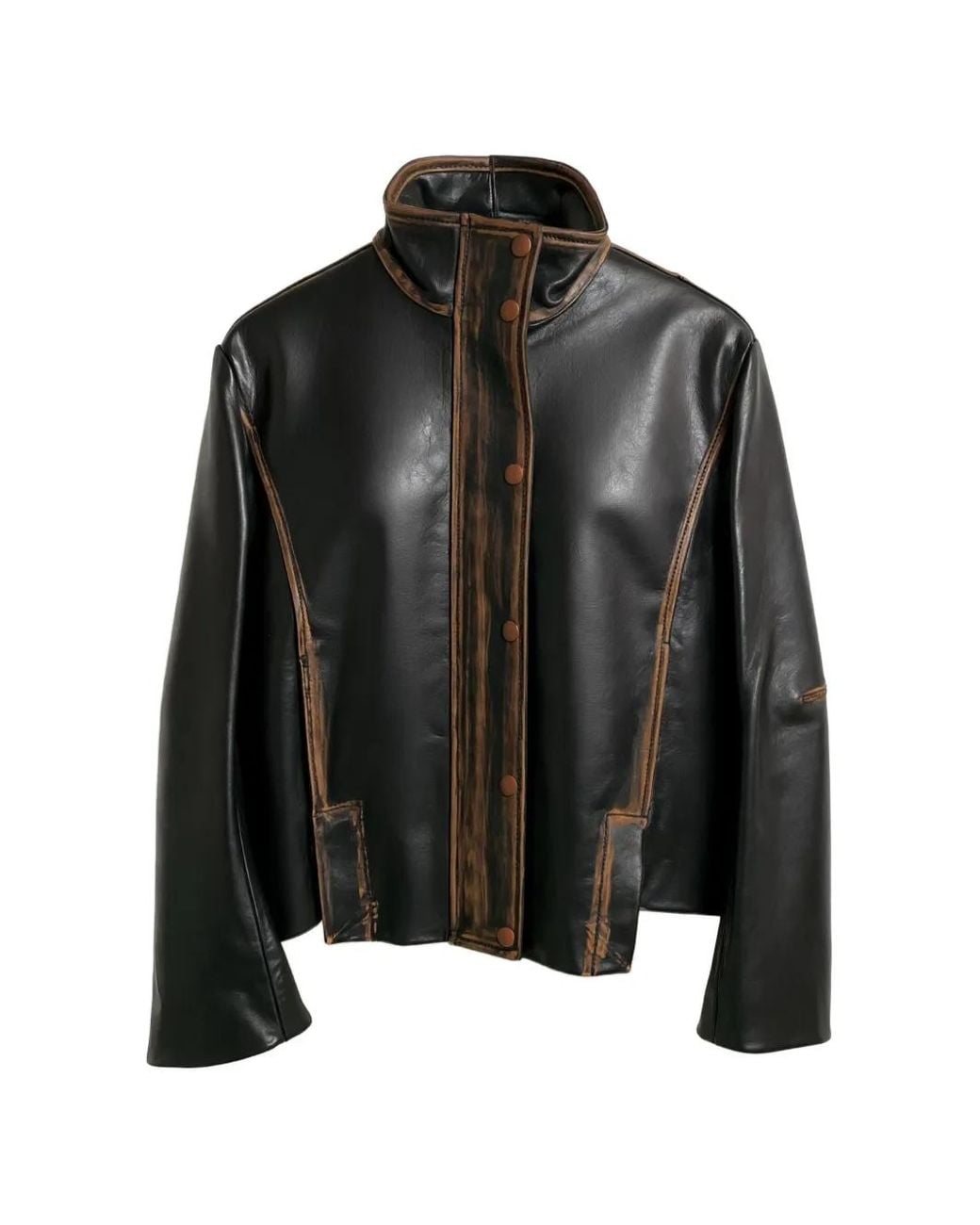 Brandon Maxwell Black Mason High-Neck Leather Jacket