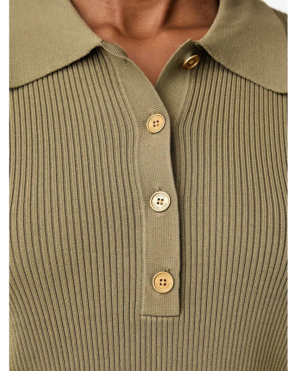 MICHAEL Michael Kors Green Ribbed-Knit Polo Sweater