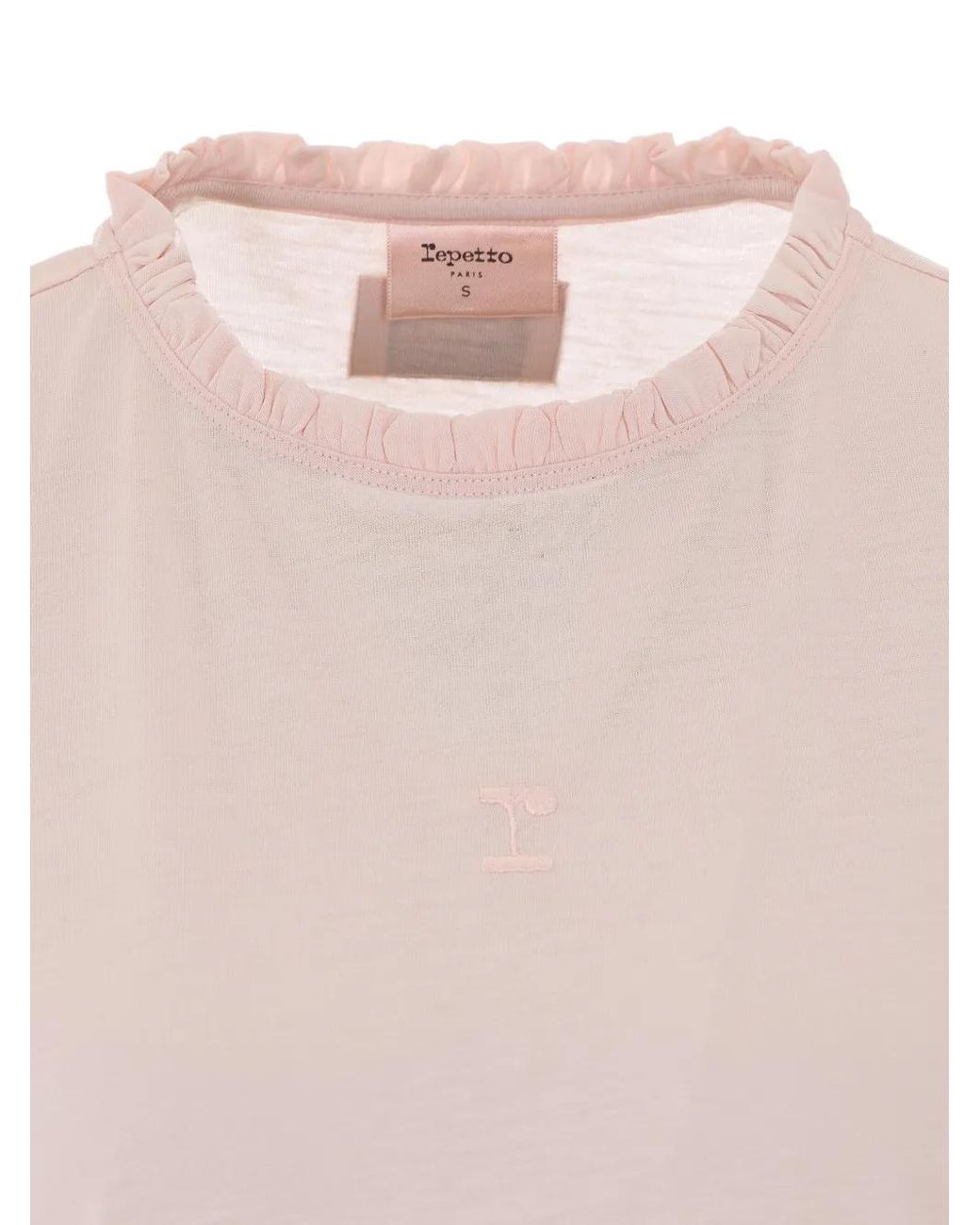Repetto Pink T-Shirt Volanté À Logo Brodé