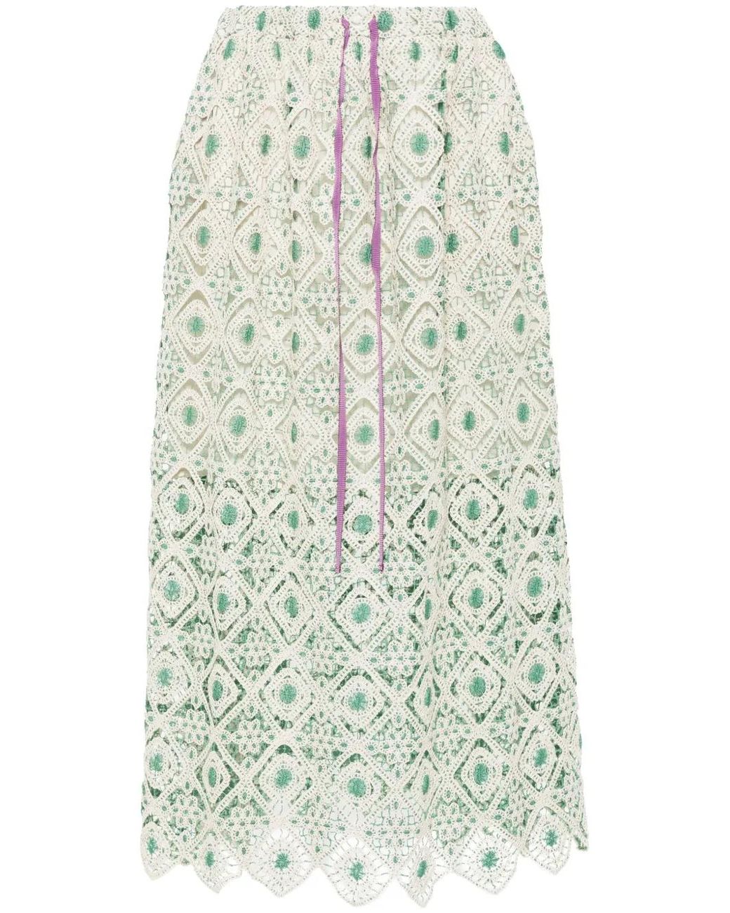 LaDoubleJ White Macramé Drawstring Midi Skirt