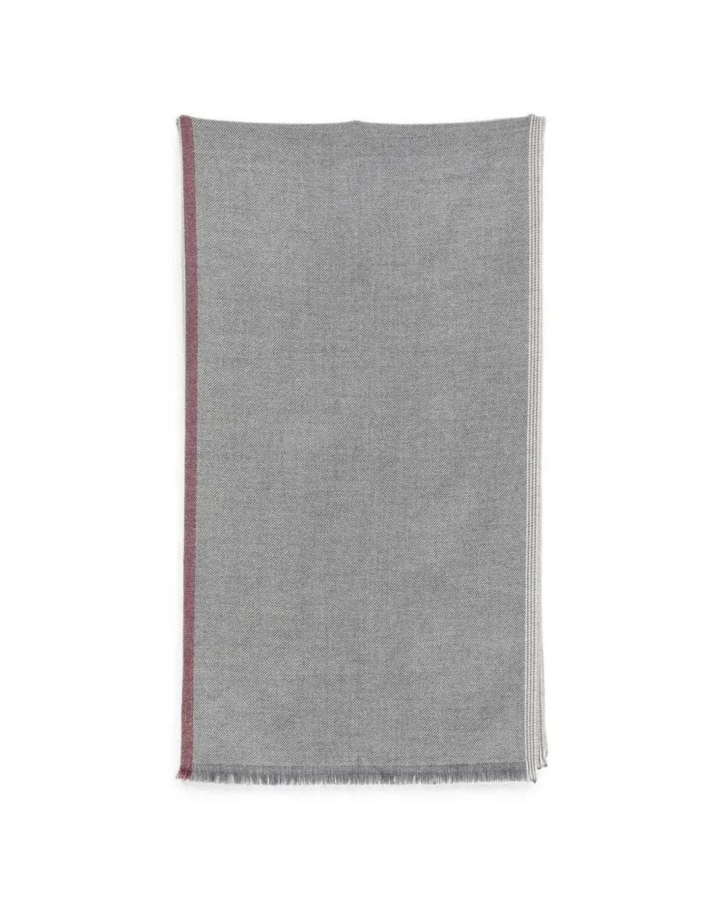 Brunello Cucinelli Gray Wool And Cashmere Diagonal Scarf With Striped Edge for men