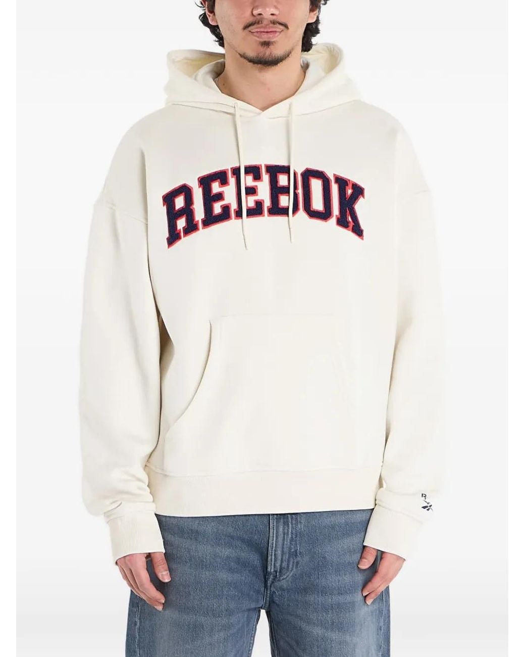 Reebok White Logo-Embroidery Hoodie for men
