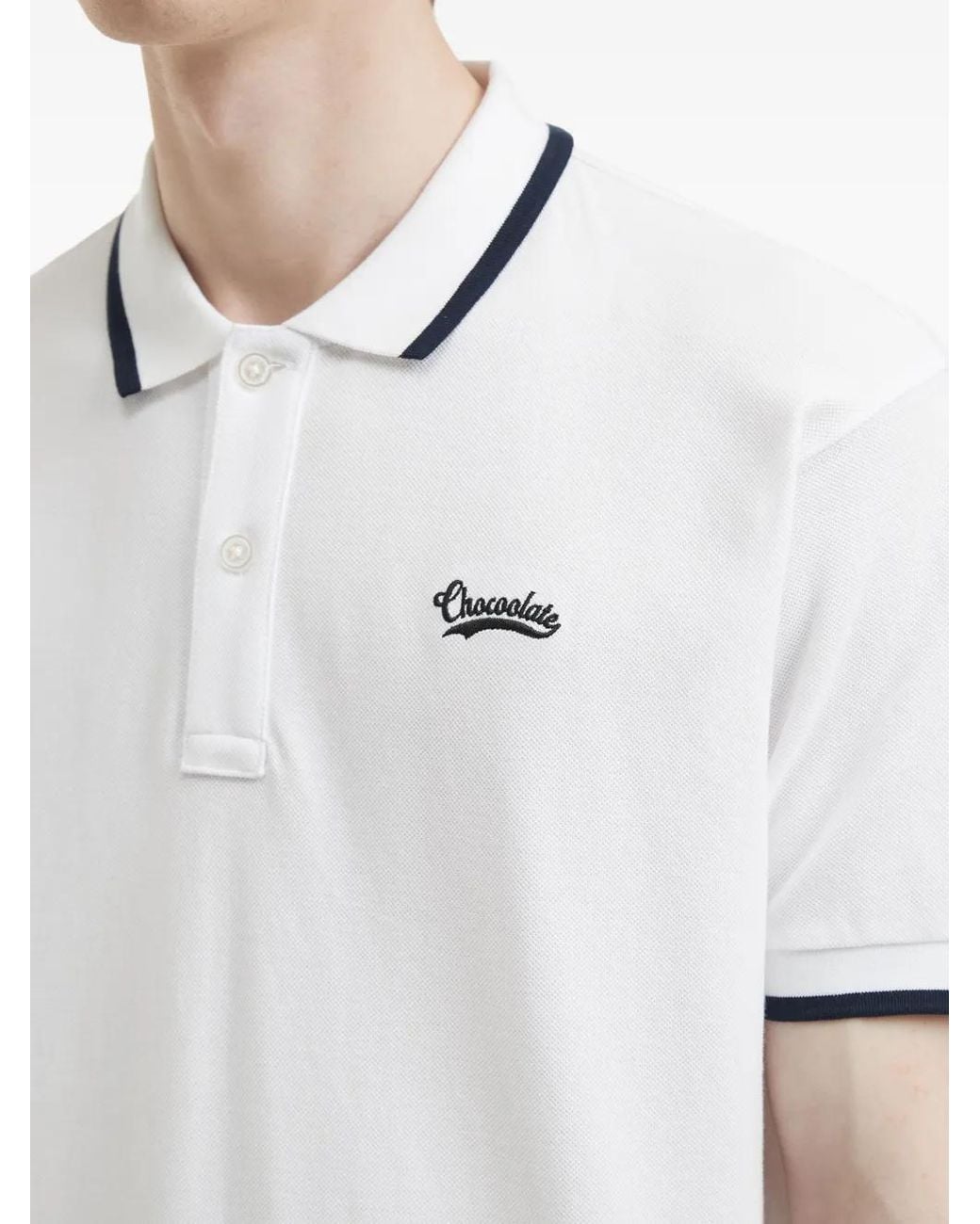Chocoolate White Logo-Embroidered Polo Shirt for men