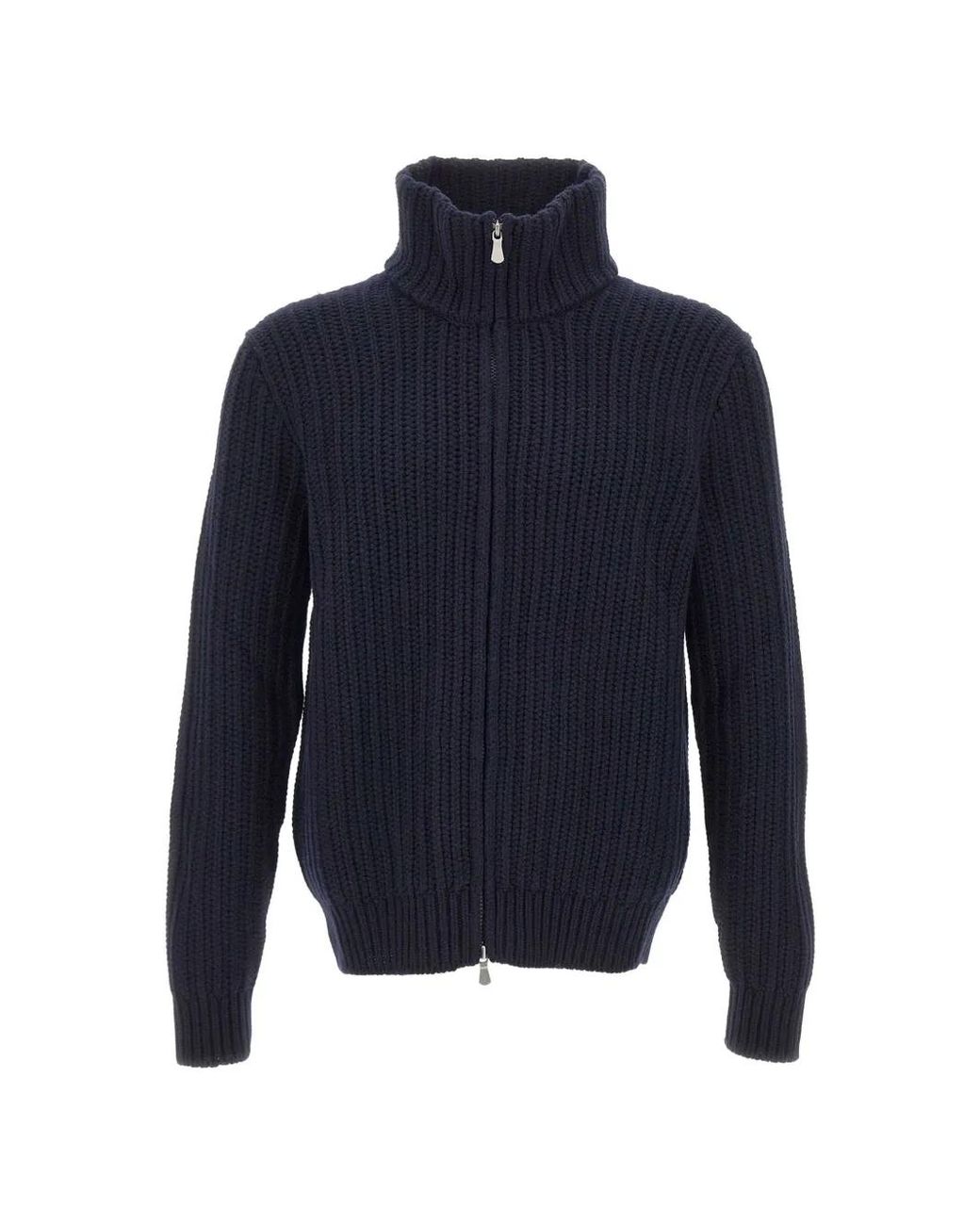 Gran Sasso Blue Ribbed-Knit Zip-Up Cardigan for men