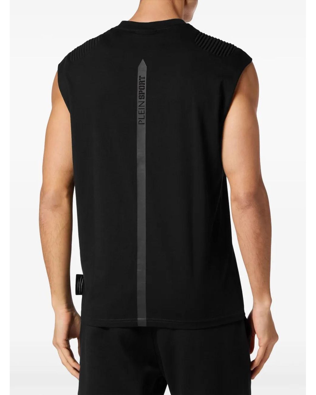 Philipp Plein Black Logo Patch Sleeveless T-Shirt for men